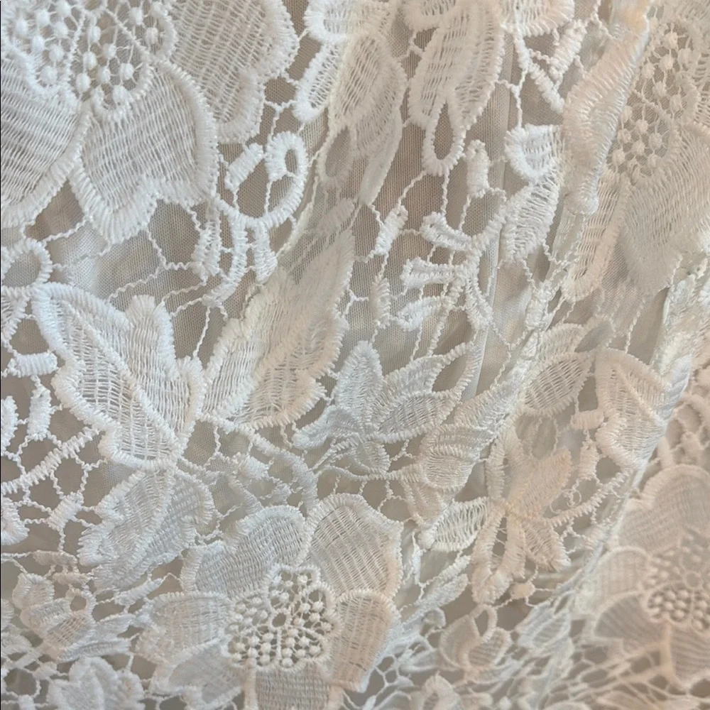White Floral Lace Midi / A line Skirt - delicate and feminine - Picture 7 of 12
